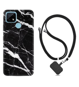 Realme C11 C21 C21Y C25Y C11 2021 Kılıf Boyun Askılı Silikon Siyah Şerit Mermer 1318