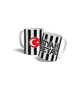 Siyah Beyaz Kupa Bardak Siyah Beyaz Taraftar Kupa Çizgili Tasarım Baskılı Hediye Kupa Bardak