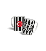 Siyah Beyaz Kupa Bardak Siyah Beyaz Taraftar Kupa Çizgili Tasarım Baskılı Hediye Kupa Bardak
