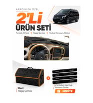 MERCEDES VİTO W447 (2014-2021) Uyumlu Torpido Örtüsü + Deri Bagaj Çantası + Sticker Seti - Siyah Kahverengi