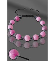 Sertifikalı Hematitli Doğal Ham Pembe Opal Taşı Bileklik - Ayarlamalı (Çok Renkli)
