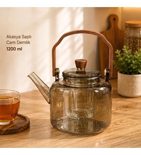 Akasya Saplı Demlik - 1200 ml - Borosilikat Cam