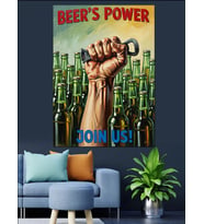 Beer'S Power Bira Yumruğu Dekoratif Kanvas - Mdf Ahşap Tablo
