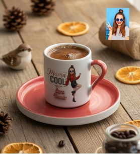 Kişiye Özel Karikatürlü Mama Cool Anneye Hediye Türk Kahvesi Fincanı Anneler Günü Hediyesi