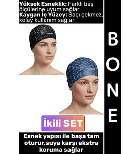 #Bone Konforlu Esnek Yumuşak Havuz Deniz Yüzme Kaygan İç Yüzey Şık Su Geçirmez Saç Bonesi İkili SET