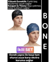 #Bone Konforlu Esnek Yumuşak Havuz Deniz Yüzme Kaygan İç Yüzey Şık Su Geçirmez Saç Bonesi İkili SET