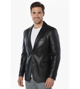 Siyah Lou Erkek Hakiki Deri Blazer Ceket