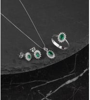925 Ayar Gümüş Yeşil Zirkon Taşlı Oval Set