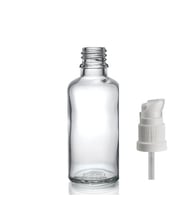 50ml şeffaf cam serum pompalı şişe, 24 adet, pompalı şişe, medikal şişe, cam şişe,