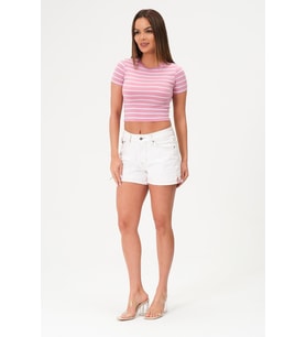 Kadın Crop Bluz Bisiklet Yaka Krop