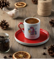 Kişiye Özel Be Cutie Unicorn  Türk Kahvesi Fincanı Doğum Günü Hediyesi (Kırmızı)