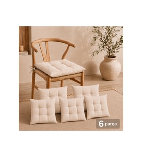 6'lı Sandalye Minderi 40x40 cm Özel Dikişli Puntolu Bağcıklı