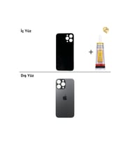 iPhone 14 Pro Max Siyah Arka Kapak Arka Cam Batarya Kapağı Lazer Kesim Kapak Pil Kapağı + B-7000 Yapıştırıcı