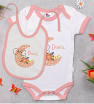 BK Kids Kişiye Özel İsimli Pembe Bebek Body Zıbın ve Mama Önlüğü Hediye Seti-8