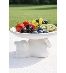 Dekoratif Beyaz Kedi Figürlü Takı, Sunumluk, Tatlı Tabağı, Masaüstü 17 cm Çap Organizer, Mumluk 14 x 14 cm