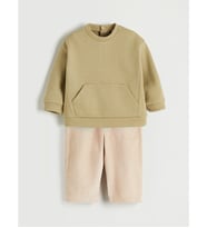 LCW baby Haki Bisiklet Yaka Erkek Bebek Sweatshirt Ve Pantolon 2'li