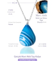 Sertifikalı Damla Model Gerçek Mavi Akik Taşı Kolye (Çok Renkli)