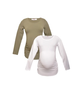 LuvmaBelly MYRA2307_2308 Hamile tshirt seti (Beyaz - Haki)
