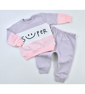 BABYGOO 3435BG Bebek Süper Baskılı Lila Eşofman Takımı  (Karışık)