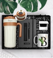 Kişiye Özel 700 ML Çelik Dereceli Termos & Kişiye Özel Defter & Deri Kılıflı Touch Pen Kalem & Harf Kupa & Kişiye Özel Ayna Hediye Seti