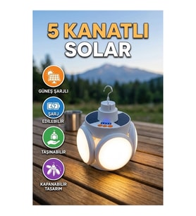 5 Kanatlı Katlanabilir Solar Lamba Su Geçirmez Taşınabilir Kamp Aydınlatma