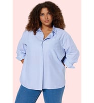 Kadın Oversize Çizgili Poplin Gömlek Rahat Günlük Kombinler Hafta Sonu Yaz Aylarının Vazgeçilmezi (Mavi)