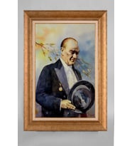 EV İŞYERİ OFİS İÇİN ALTIN ÇERÇEVELİ PASPARTULU ATATÜRK TABLO S417