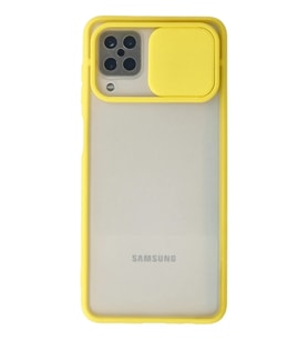 Newface Samsung Galaxy A12 Kılıf Palm Buzlu Kamera Sürgülü Silikon - Sarı