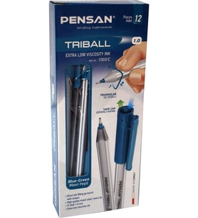Pensan Yeşil Triball Tükenmez Kalem Triball 1.0 Mm Bilye Uç Mavi Yeşil (12 Li Paket)