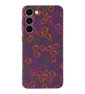 Samsung Galaxy S23 Uyumlu Lansman Kılıf Hello Kitty Tasarımlı İçi Kadife Kapak-Mürdüm (Şeffaf)