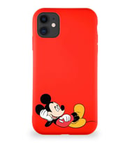 Apple iPhone 11 Soft Premier Kapak Mickey Mouse-F Tasarımlı Silikon Kılıf - Kırmızı (Şeffaf)
