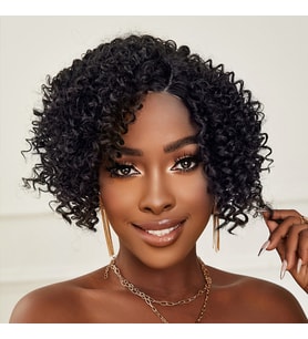 Siyah Kısa Afro Yan Tül Peruk
