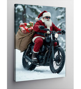 Kanvas Tablo Motosikletli Noel Baba