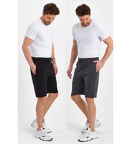 Regular Fit Yanları Cepli Rahat Kesim 2'Li Erkek Şort (Siyah-Antrasit)