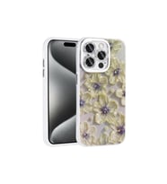 Apple iPhone 15 Pro Uyumlu Kılıf Çiçek Desenli Parlak Taşlı Sert Silikon Zore Garden Kapak (Mavi)