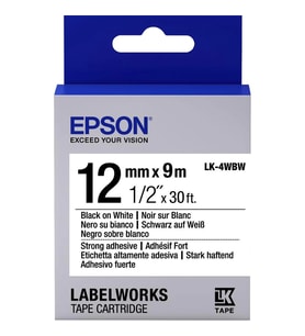 Epson LK-4WBW Güçlü Yapışkanlı Beyaz Üzeri Siyah 12mm 9Metre Etiket