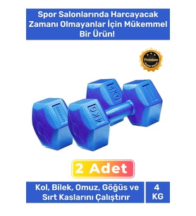 Özel Plastik Köşeli Spor Egzersiz Vücut Kas Geliştirme Fitness Ağırlık Mavi 4 Kg Dambıl Set - 2 Adet