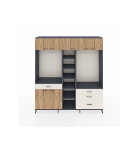 Hyperion Dolap 11 Raflı 4 Çekmeceli 2 Askılı 220x44x243 Antrasit-Çam/Aytaşı