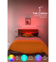 Şerit LED Yatak Tv Üstü Led Işık Uzaktan Kumandalı Renk Animasyon Yapışkanlı Lightbedkı