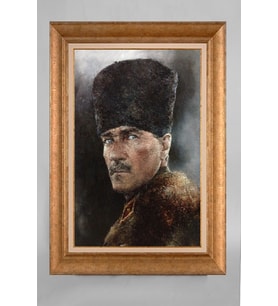 EV İŞYERİ OFİS İÇİN ALTIN ÇERÇEVELİ PASPARTULU ATATÜRK TABLO S426