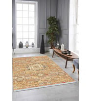 Sarı Vintage Dokuma Pamuk Tabanlı Kaymaz Kilim KLM251