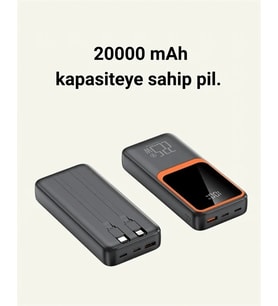 20000 Mah Powerbank  Çok Kablolu, Dijital Göstergeli, Yüksek Hızlı Şarj Cihazı
