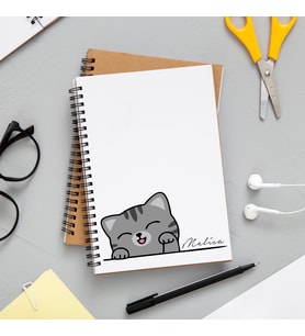 Sevimli Kedi Baskılı Defter Kişiye Özel