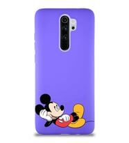 Xiaomi Redmi Note 8 Pro Soft Premier Kapak Mickey Mouse-F Tasarımlı Silikon Kılıf - Mor (Şeffaf)