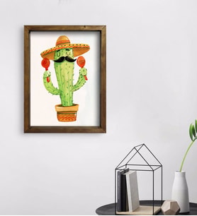 BK Gift Kaktüs Tasarımlı Doğal Masif Ahşap Çerçeveli Tablo 45x65cm-11