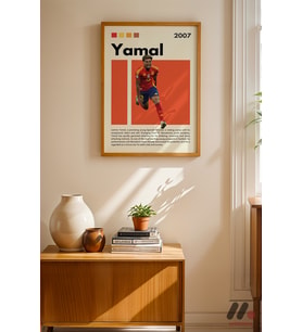 Yamal Futbol Posteri, Ahşap Çerçeveli Duvar Tablosu - Spor Severlere Hediye