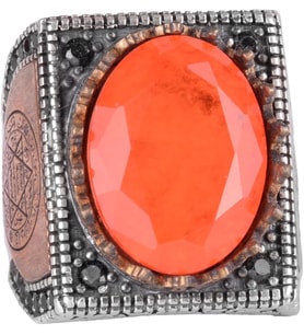 Paraiba Yapay Kırmızı Taş Gümüş Yüzük, 925 Ayar Gümüş Erkek Yüzüğü, Davut Yıldızı Yüzüğü