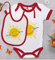 BK Kids Smile More Tasarımlı Kırmızı Bebek Body Zıbın ve Mama Önlüğü Hediye Seti-1