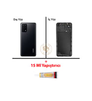 Oppo A74 Siyah Uyumlu Lensli Arka Kapak + B7000 Yapıştırıcı Arka Cam Batarya Pil Kapağı Lazer Kesim