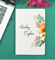 Kişiye Özel Hediye Çiçek Tasarımlı  Beyaz Defter